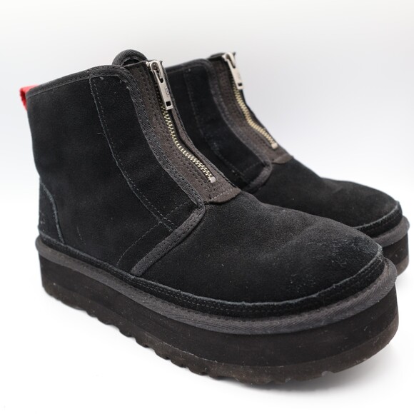 UGG NEUMEL Women's US 9.5 Zip Platform Suede Booties Black - Picture 1 of 9